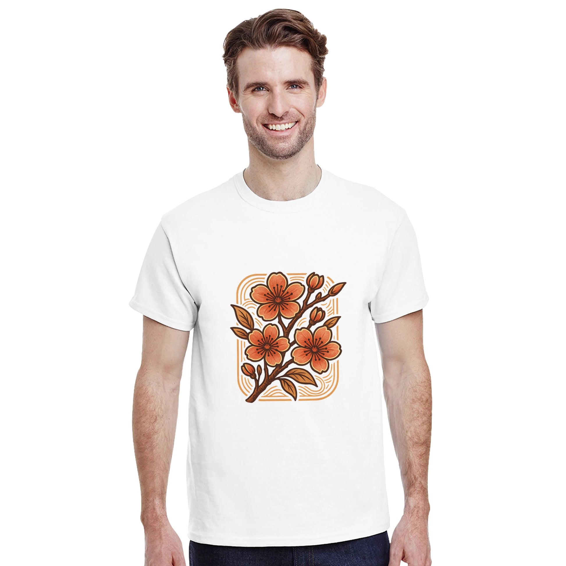 Klassisk T-shirt med körsbärsblommor och vintage-stil - perfekt för att bära historien.