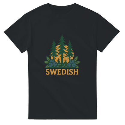 Vintage t-shirt med svensk skogsinspiration, kombinerar stil och natur med bär och barr.