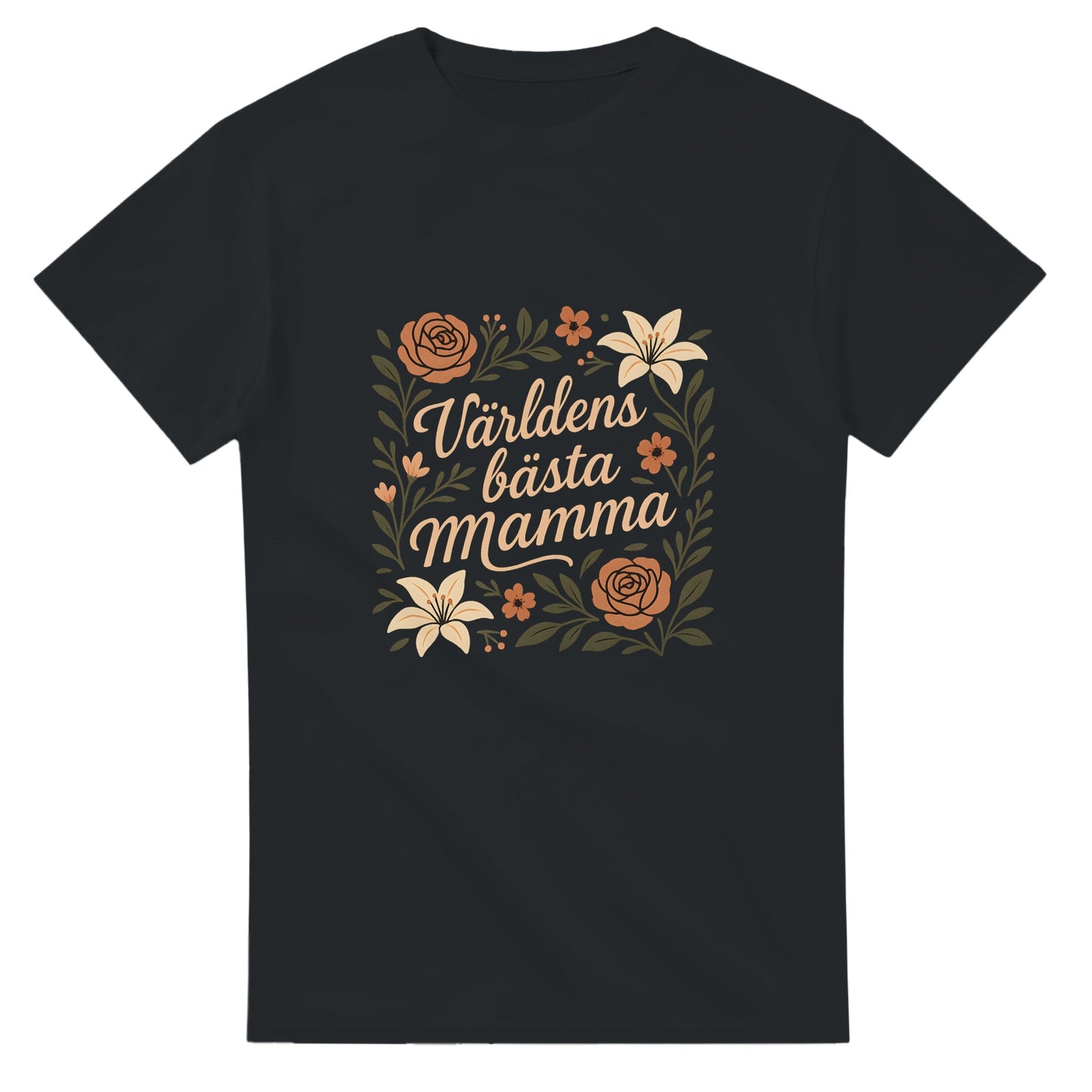 T-shirt med blommor och text, perfekt gåva till mamma.