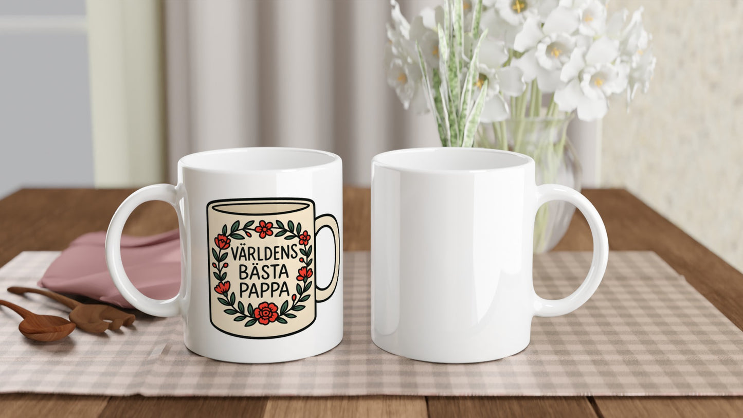 Mugg med blomkrans och text 'Världens bästa pappa'. Perfekt gåva för att fira pappa!