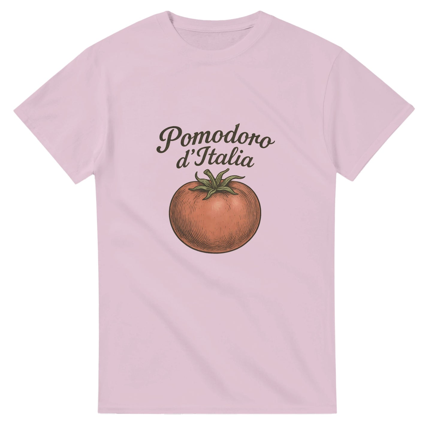 T-shirt med vintage tomatmotiv och texten 'Pomodoro d’Italia' i kurvig italiensk typografi.