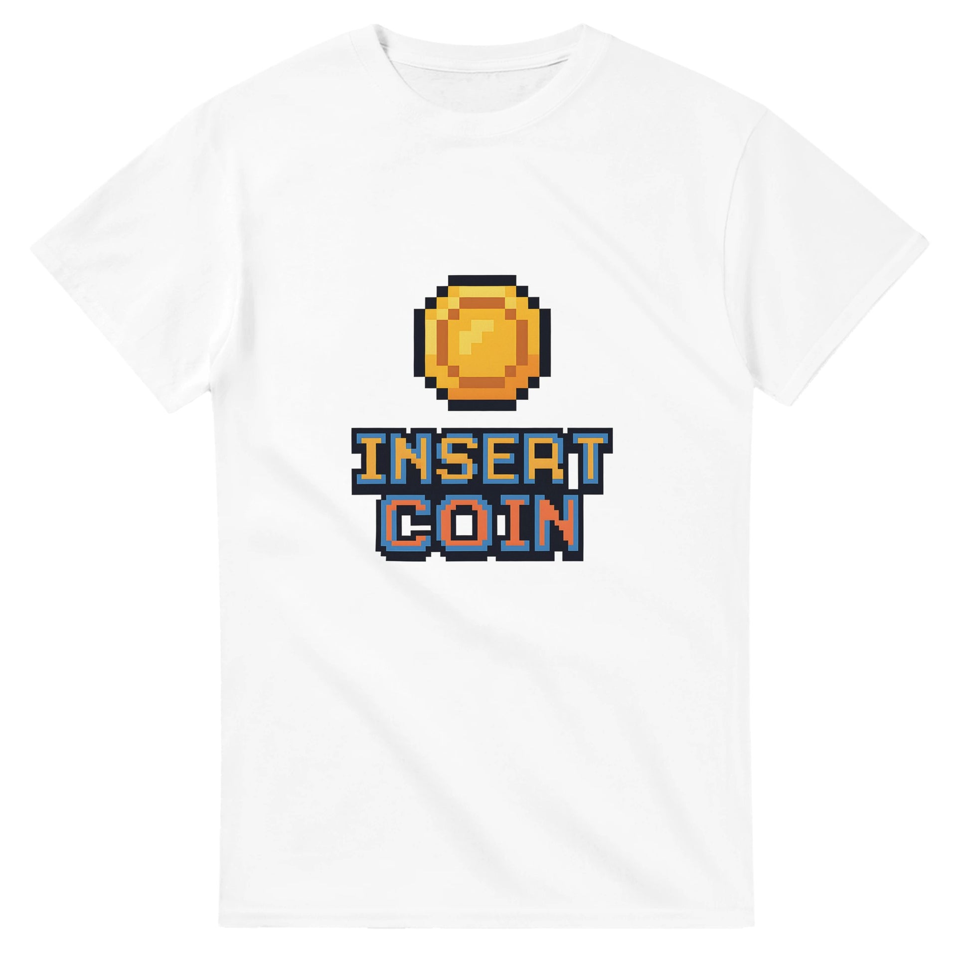 T-shirt med mynt och 'Insert Coin' text för nostalgiska gamers.