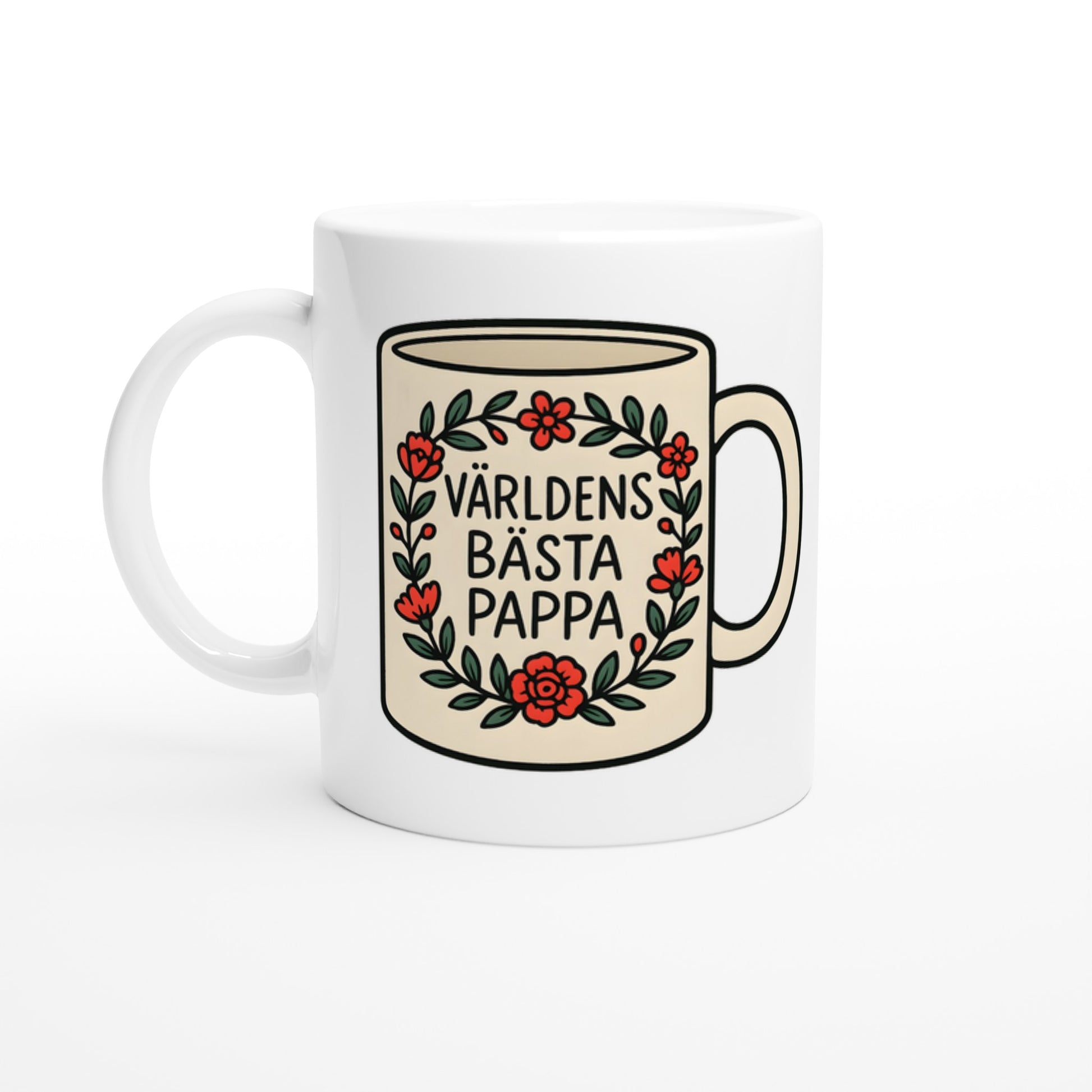 Mugg med blomkrans och text 'Världens bästa pappa'. Perfekt gåva för att fira pappa!