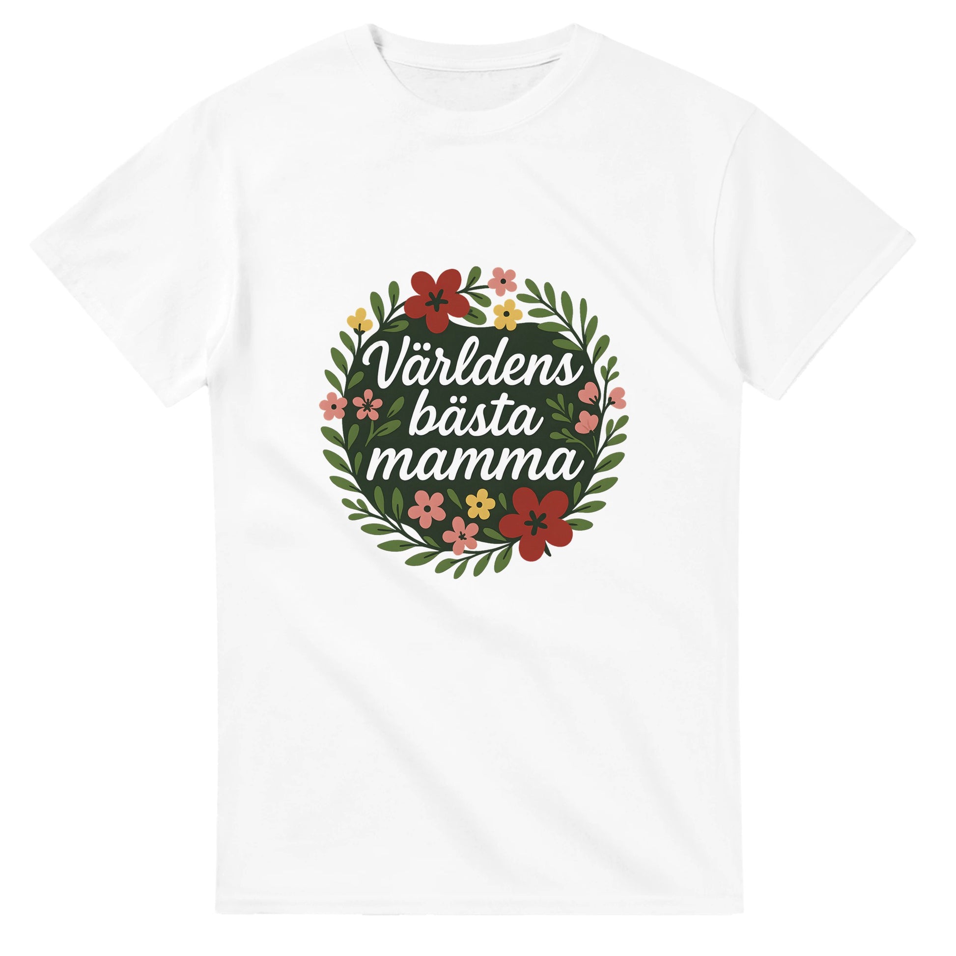 T-shirt med blommor och text, perfekt för att hylla världens bästa mamma med stil och elegans.