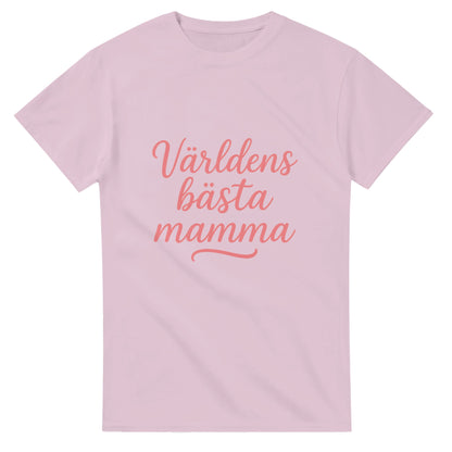 T-shirt med texten 'Världens bästa mamma' i svungen handskrift och varm rosa färg. Perfekt present till den bästa mamman!