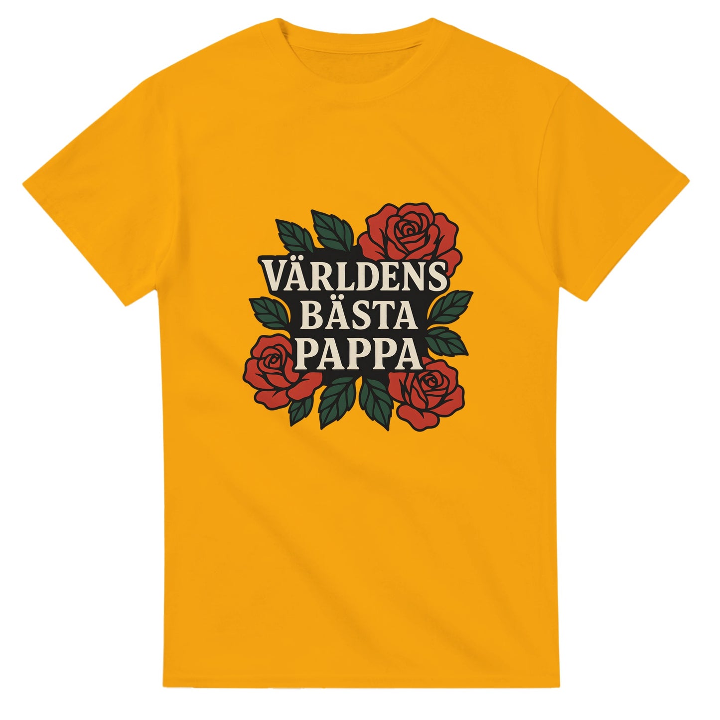 Elegant T-shirt för pappa med texten 'Världens bästa pappa' och stilfulla rosor.