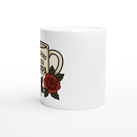 Mugg med rosdesign och typografi, perfekt för världens bästa pappa. Skönhet och känsla i en.