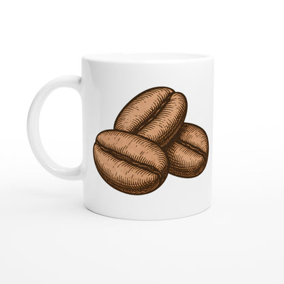 Mugg med klassiskt tecknade kaffebönor, hyllning till caféer.