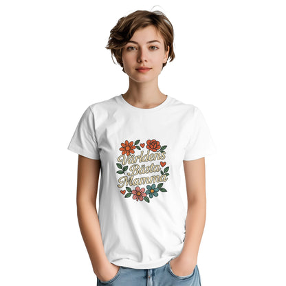 Vacker T-shirt med blommor och text för att fira den starkaste mamman i världen. Perfekt present!