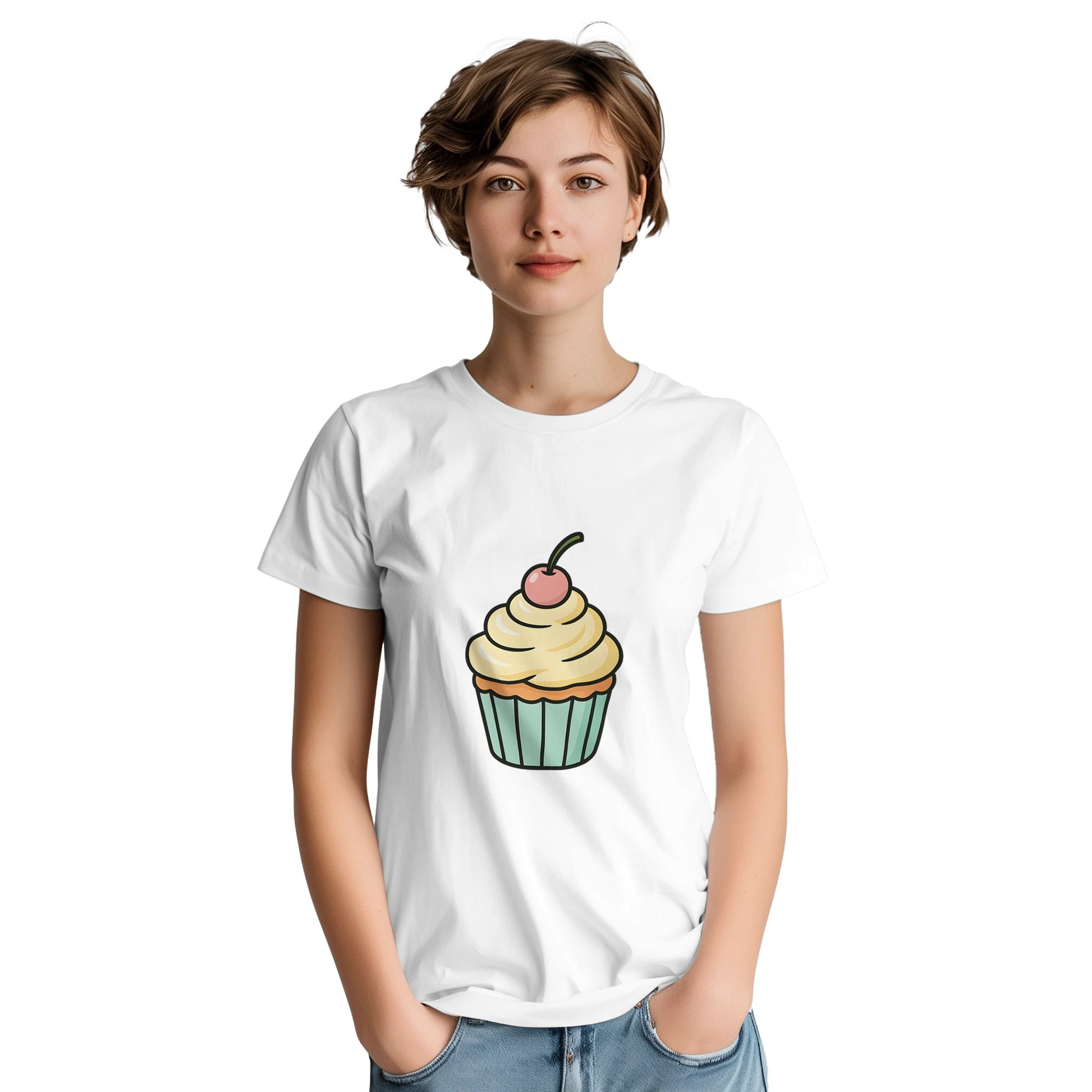 T-shirt med cupcake charm i pastellfärger för sötsakälskare.