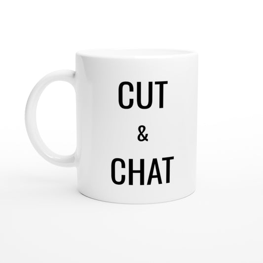 Mugg för frisörer - balansera klippning med konversation med Cut & Chat