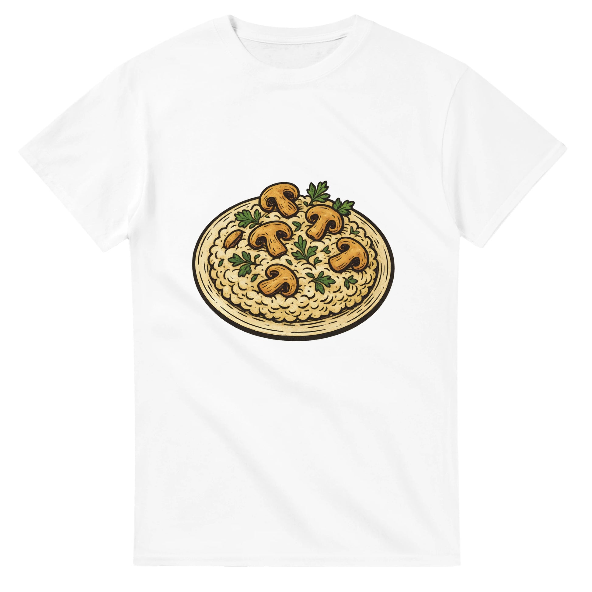 Vintage t-shirt med risottoillustration, perfekt för kulinariska äventyraren. Klassiskt och unikt.