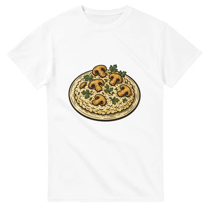Vintage t-shirt med risottoillustration, perfekt för kulinariska äventyraren. Klassiskt och unikt.