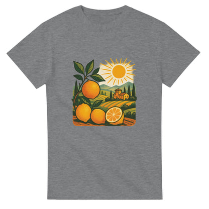 T-shirt med solkust och citrus i vintage stil, perfekt för Italien-fantaster. Toskansk känsla!