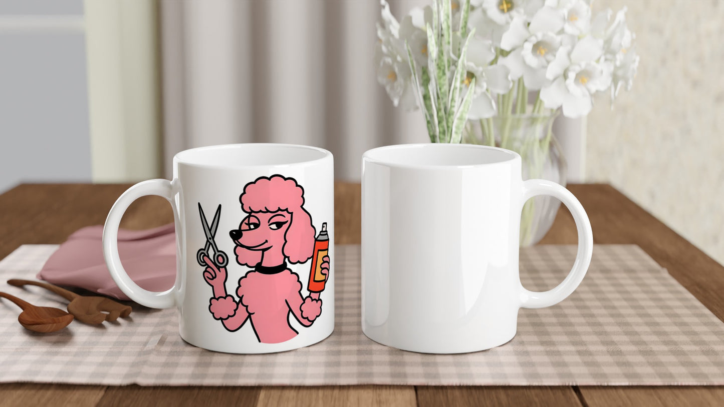 Mugg med pudel frisör, sax och spray i tassarna för extra flair - Pudeln med Piff