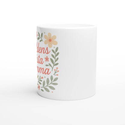 Mugg för mamma med blommor och texten 'Världens bästa mamma'. Romantisk och kärleksfull design.