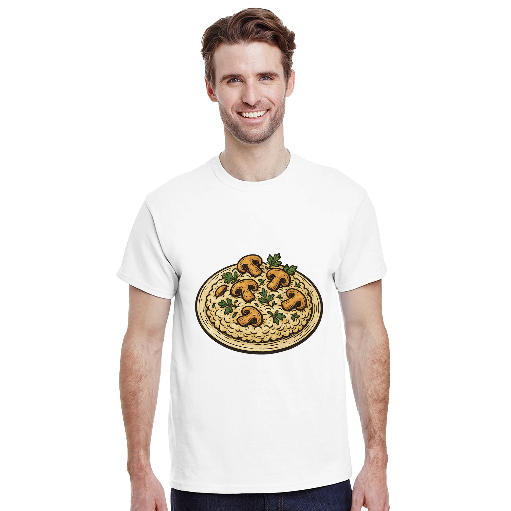 Vintage t-shirt med risottoillustration, perfekt för kulinariska äventyraren. Klassiskt och unikt.