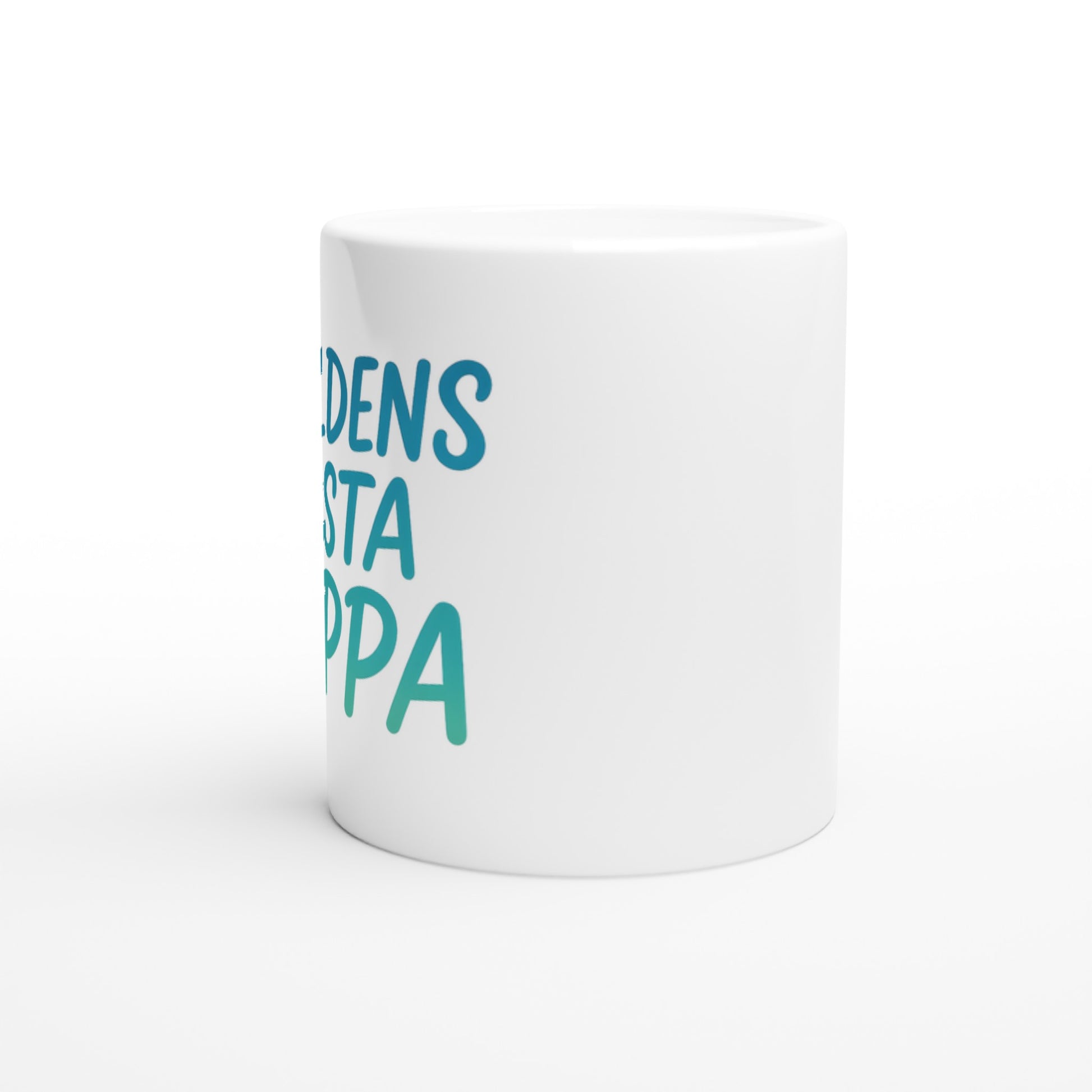 Mugg med handskriven text i grönt och blått, perfekt present för världens bästa pappa.