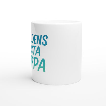 Mugg med handskriven text i grönt och blått, perfekt present för världens bästa pappa.