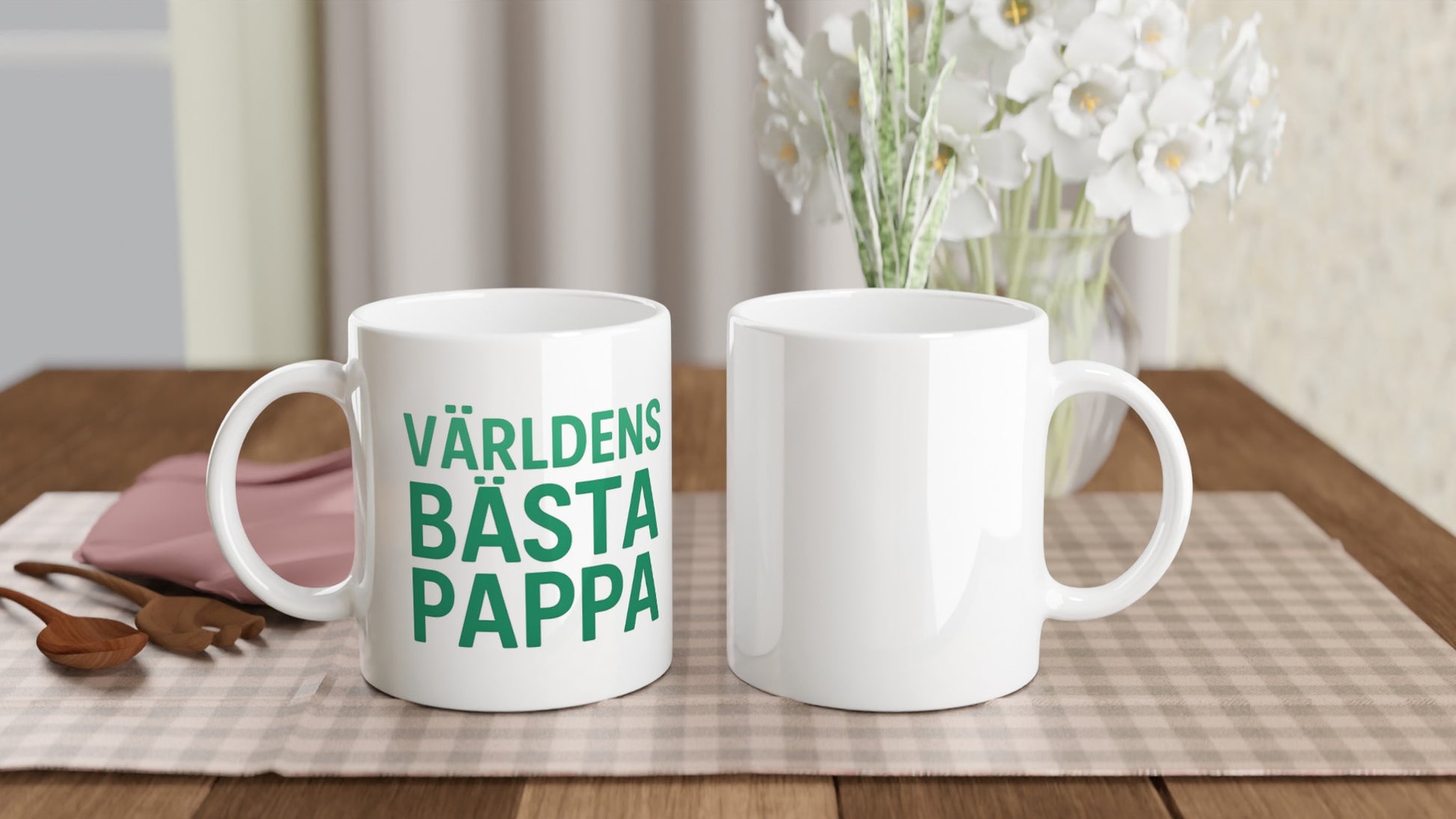 Mugg med 'Världens bästa pappa' i gröna toner, trendig design i sans-serif. Perfekt gåva till pappa.