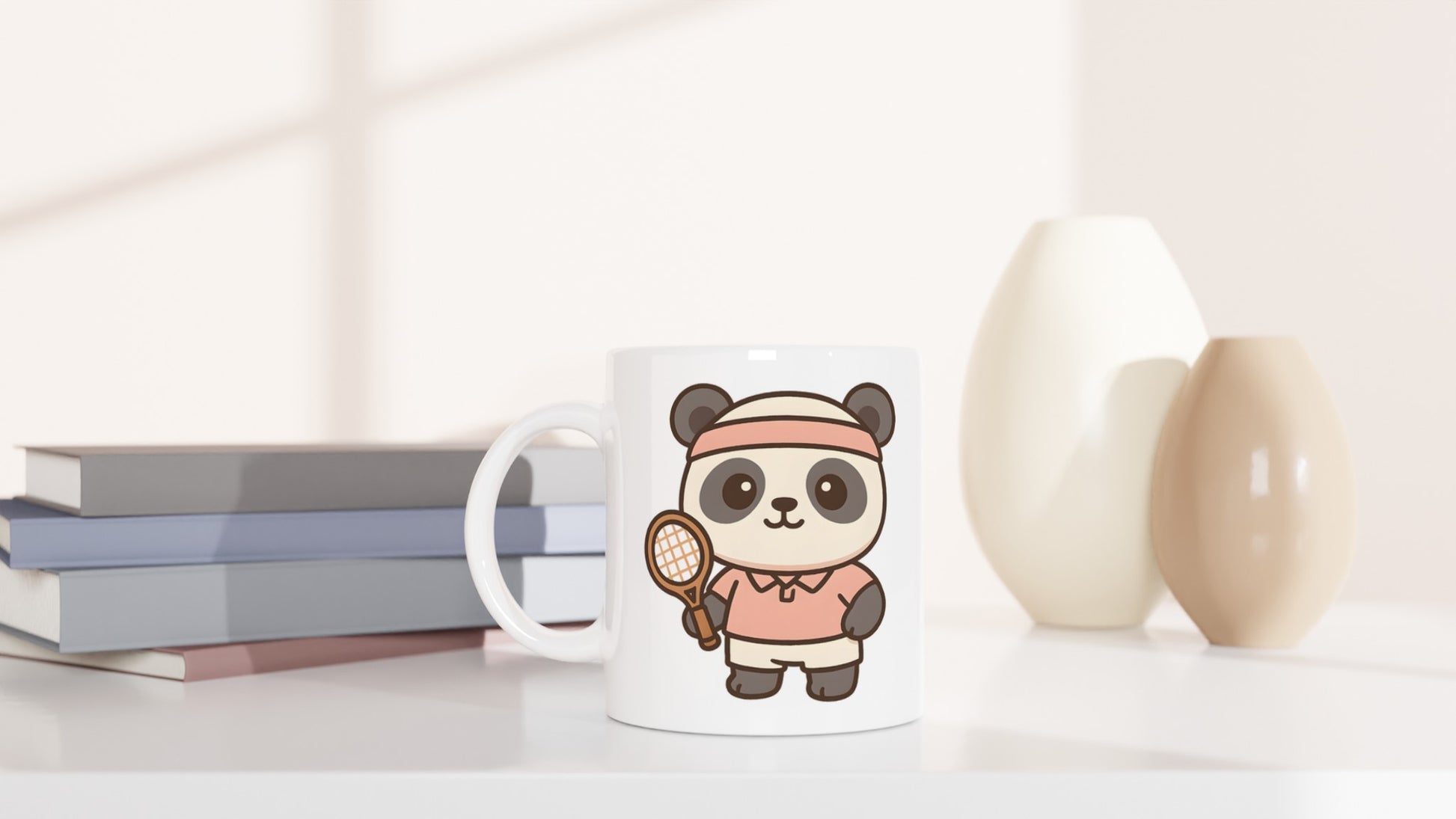 Mugg med panda i tennisdräkt. Perfekt för sportiga djurvänner som vill sippa kaffe på planen.
