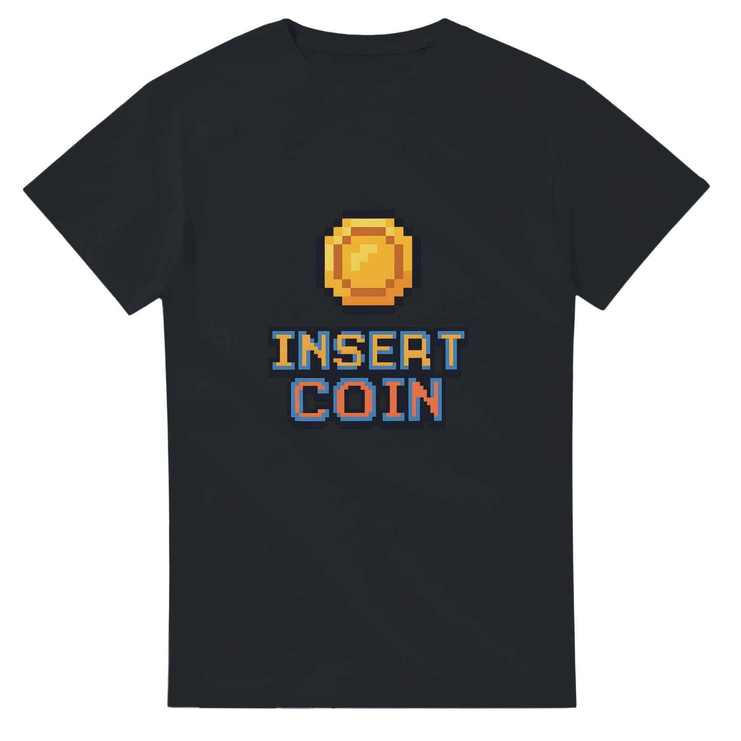 T-shirt med mynt och 'Insert Coin' text för nostalgiska gamers.