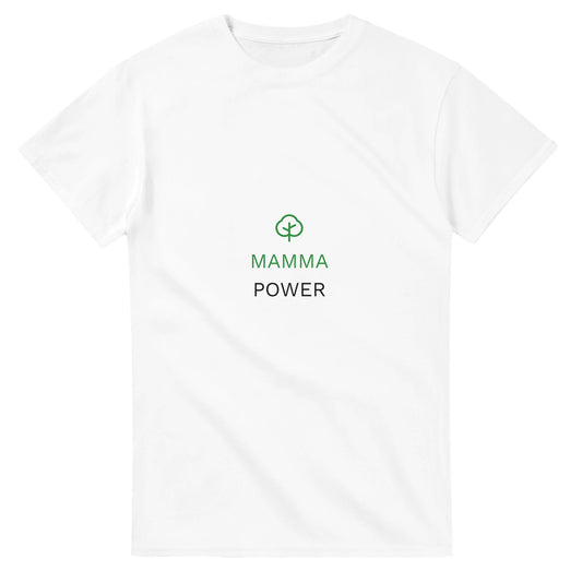 T-shirt med växande träd-ikon och texten Mamma Power - hyllar mammans kraft och styrka.
