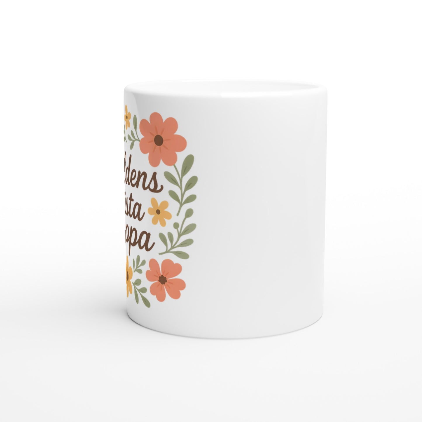 Elegant mugg med texten Världens bästa pappa och blommiga mönster. Perfekt för att visa kärlek och uppskattning.