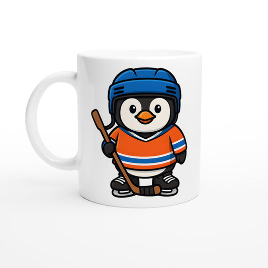 Pingvin i ishockeyutrustning redo för målgörande på isen - perfekt för pingvinfantaster!