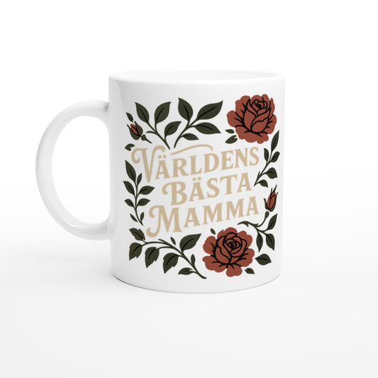 Mugg med texten Världens Bästa Mamma och blommigt mönster i vintage stil - en perfekt hyllning.