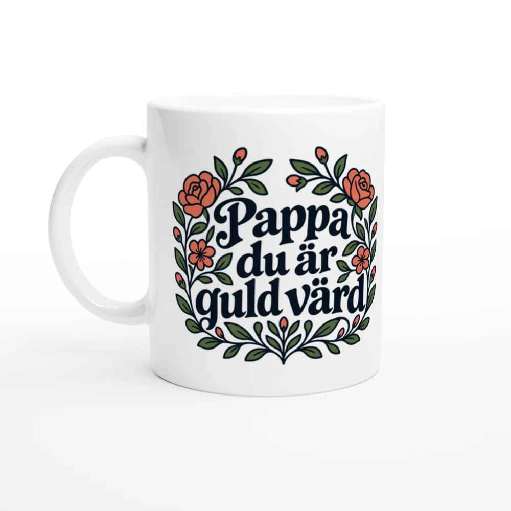 Mugg – Pappa – guld värd – motiv med handtaget till vänster