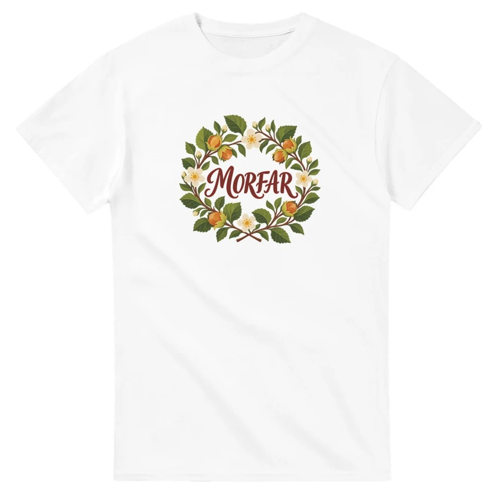 T-shirt – Morfar – hassel, vit – stort motiv på bröstet