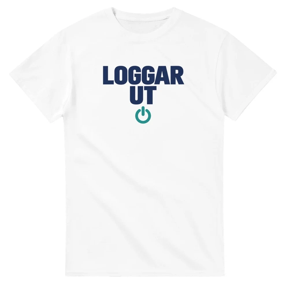 T-shirt – Loggar ut, vit – stort motiv på bröstet