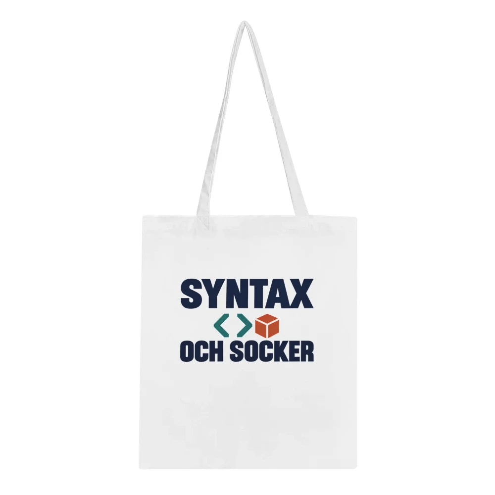 Tygkasse – Syntax och socker, vit – motiv på framsidan
