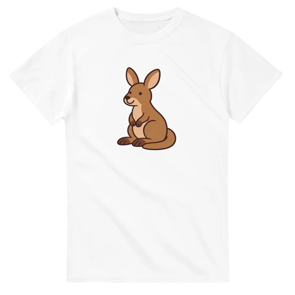 T-shirt – Wallabyns vilopaus, vit – stort motiv på bröstet