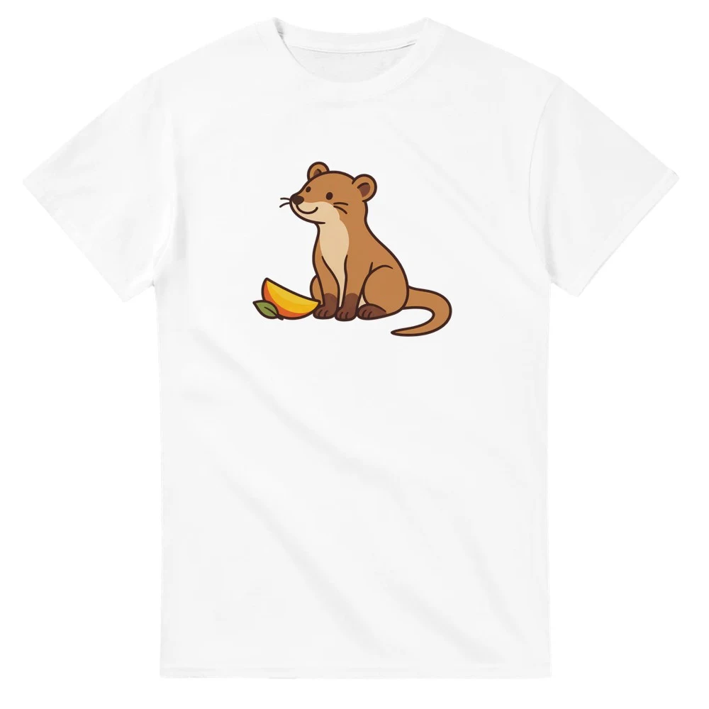 T-shirt – Mangust med mango, vit – stort motiv på bröstet