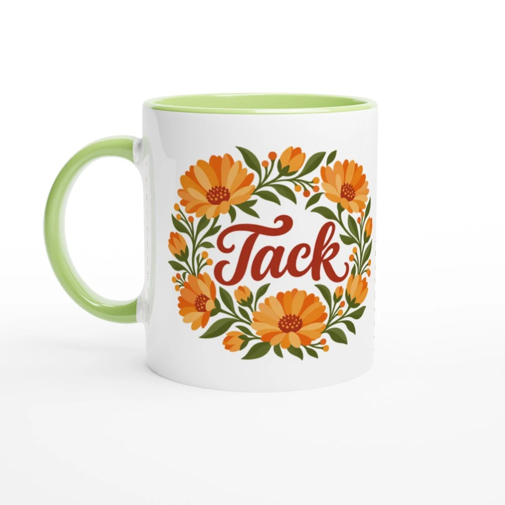 Mugg – Tack – ringblommor, grön