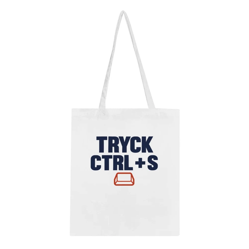 Tygkasse – Tryck Ctrl + S, vit – motiv på framsidan