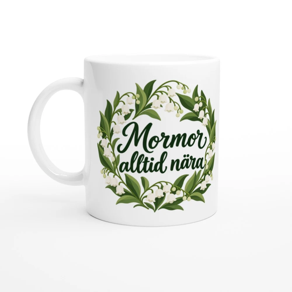 Mugg – Mormor – alltid nära, vit – motiv med handtaget till vänster