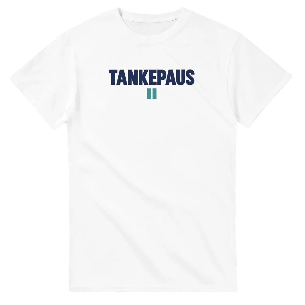 T-shirt – Tankepaus, vit – stort motiv på bröstet
