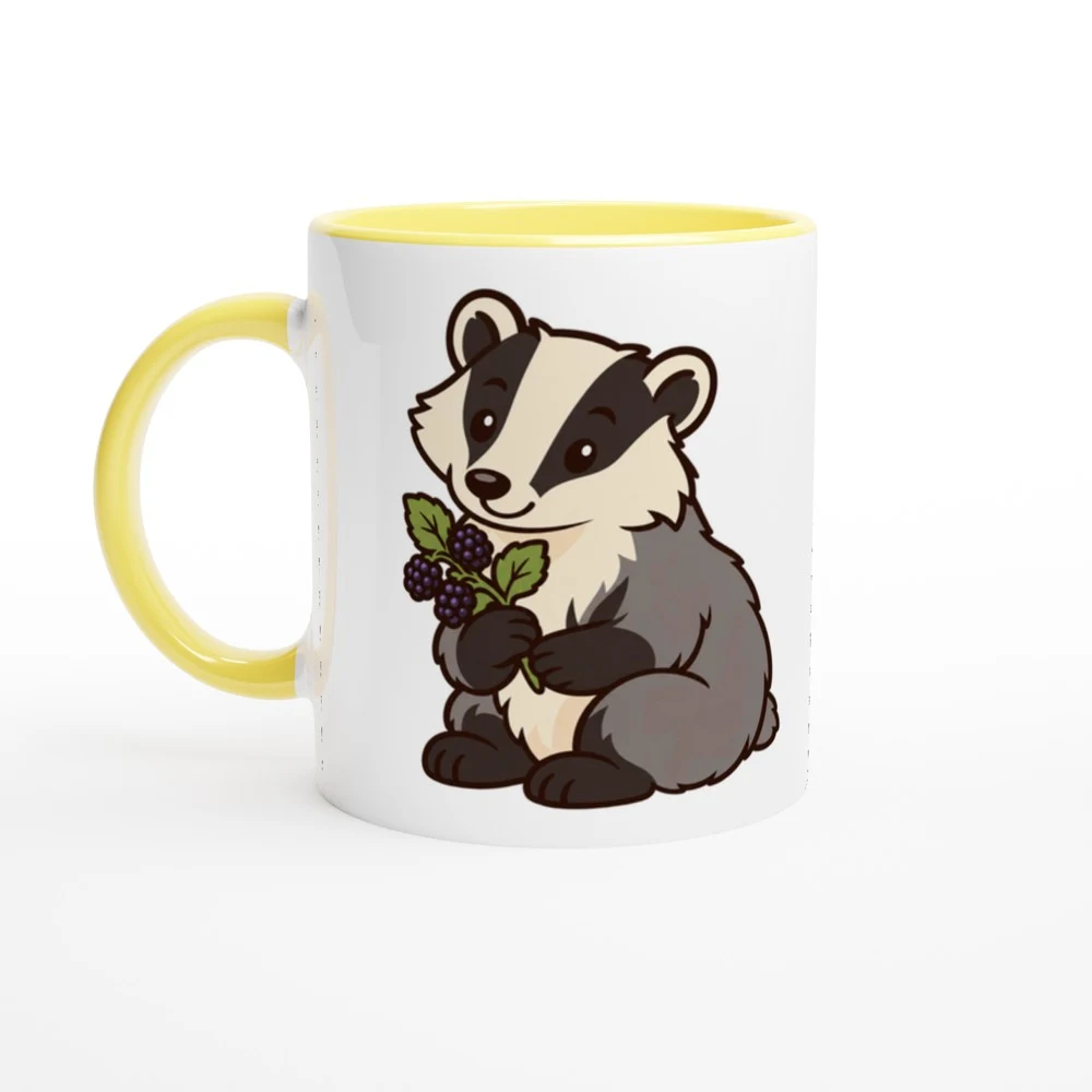 Mugg – Grävling med björnbär, gul