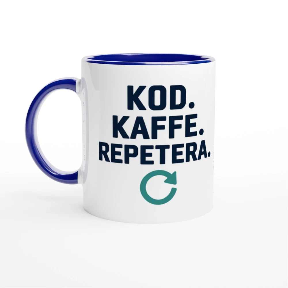 Mugg – Kod. Kaffe. Repetera., blå